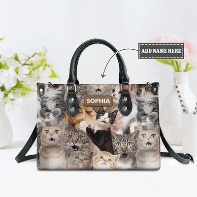 Custom Libro Handbags, Embrace the Spirit of Cat Faith, Funny Cat, Leather Handbag for Women