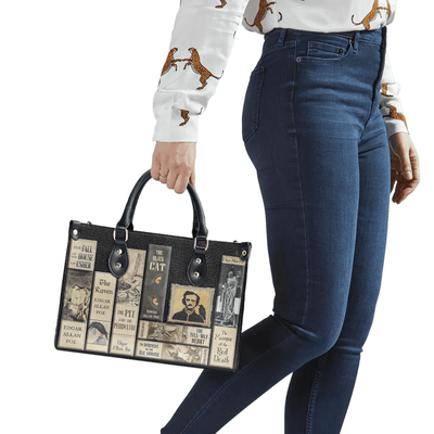 Custom Libro Handbags, Edgar Allan Poe, Leather Handbag for Women,