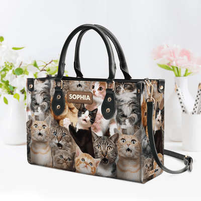 Custom Libro Handbags, Embrace the Spirit of Cat Faith, Funny Cat, Leather Handbag for Women
