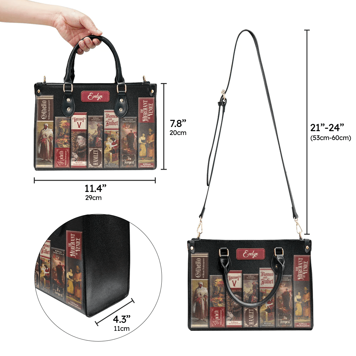 Custom Libro Handbags, Unique Shakespearean Customization, Personalized Gifts for the Ultimate Shakespeare Lover