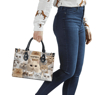 Personalized Handbags for Women, Express Your Love for Cats with Grumpy Black Cat Designs, Grumpy Cat, Leather Handbag for Women