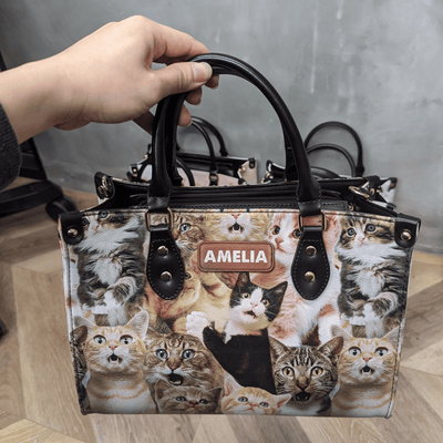 Custom Libro Handbags, Embrace the Spirit of Cat Faith, Funny Cat, Leather Handbag for Women