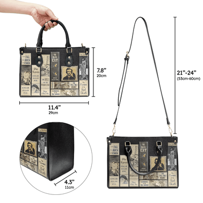 Custom Libro Handbags, Edgar Allan Poe, Leather Handbag for Women,