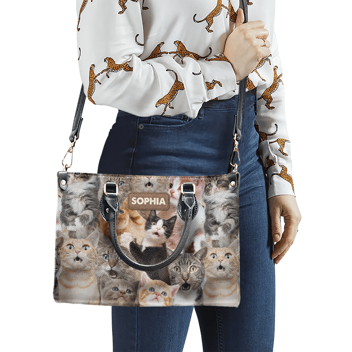 Custom Libro Handbags, Embrace the Spirit of Cat Faith, Funny Cat, Leather Handbag for Women