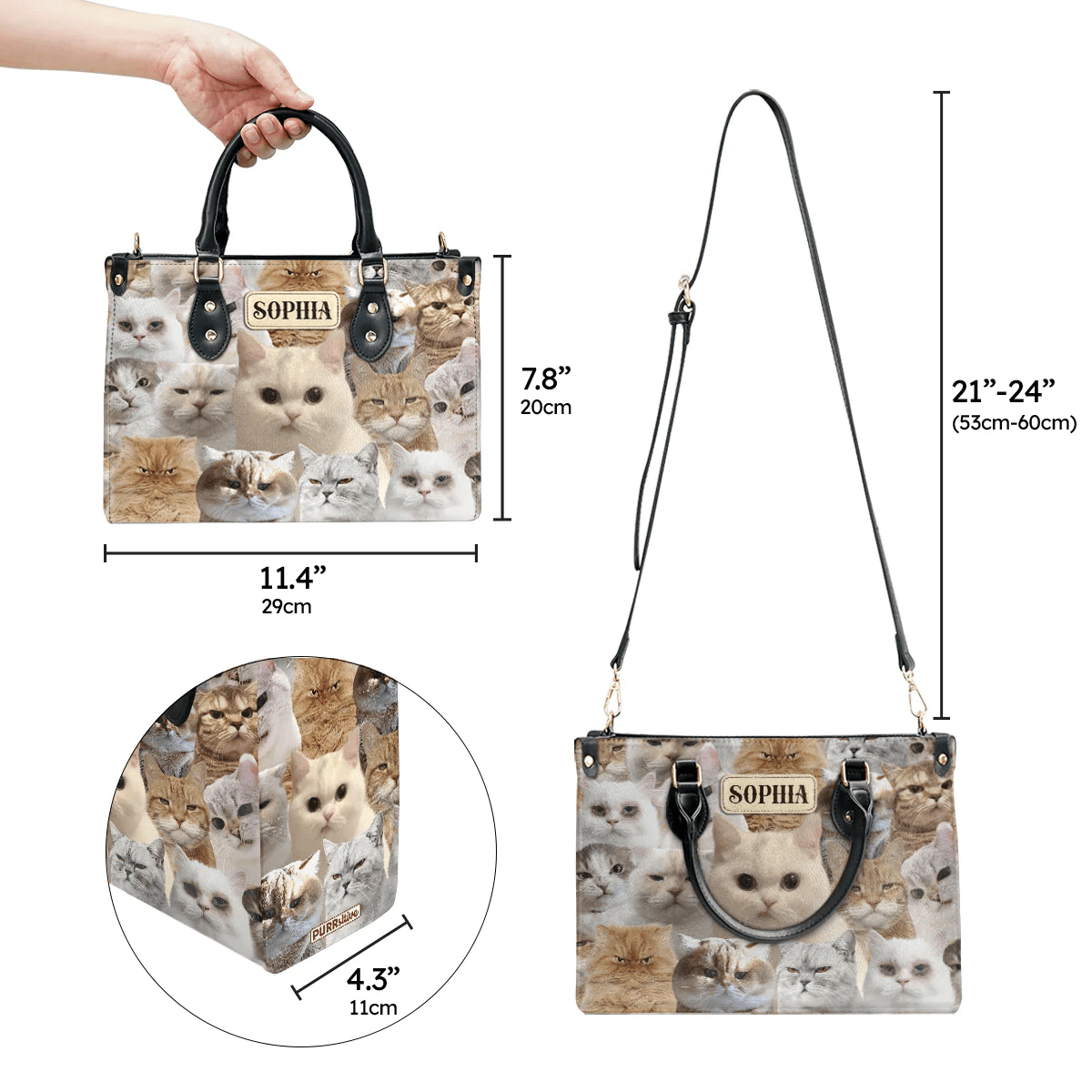 Personalized Handbags for Women, Express Your Love for Cats with Grumpy Black Cat Designs, Grumpy Cat, Leather Handbag for Women