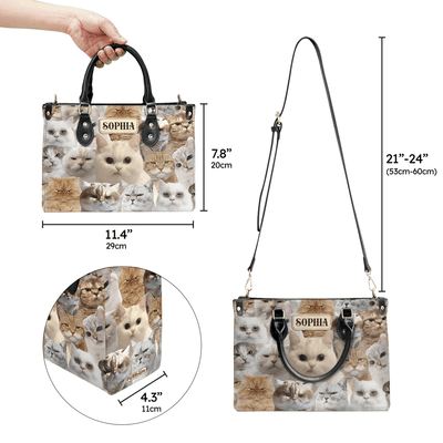 Personalized Handbags for Women, Express Your Love for Cats with Grumpy Black Cat Designs, Grumpy Cat, Leather Handbag for Women