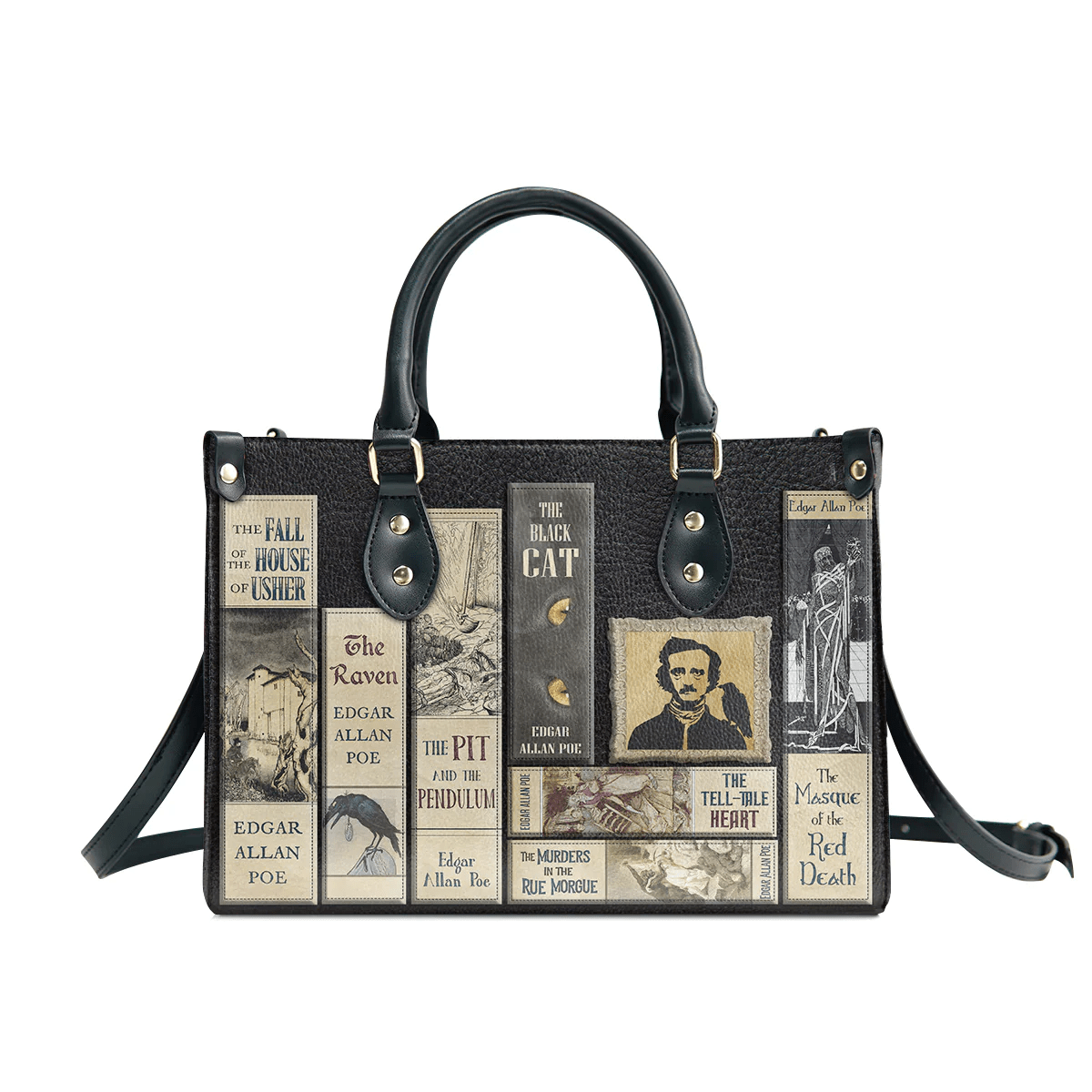 Custom Libro Handbags, Edgar Allan Poe, Leather Handbag for Women,