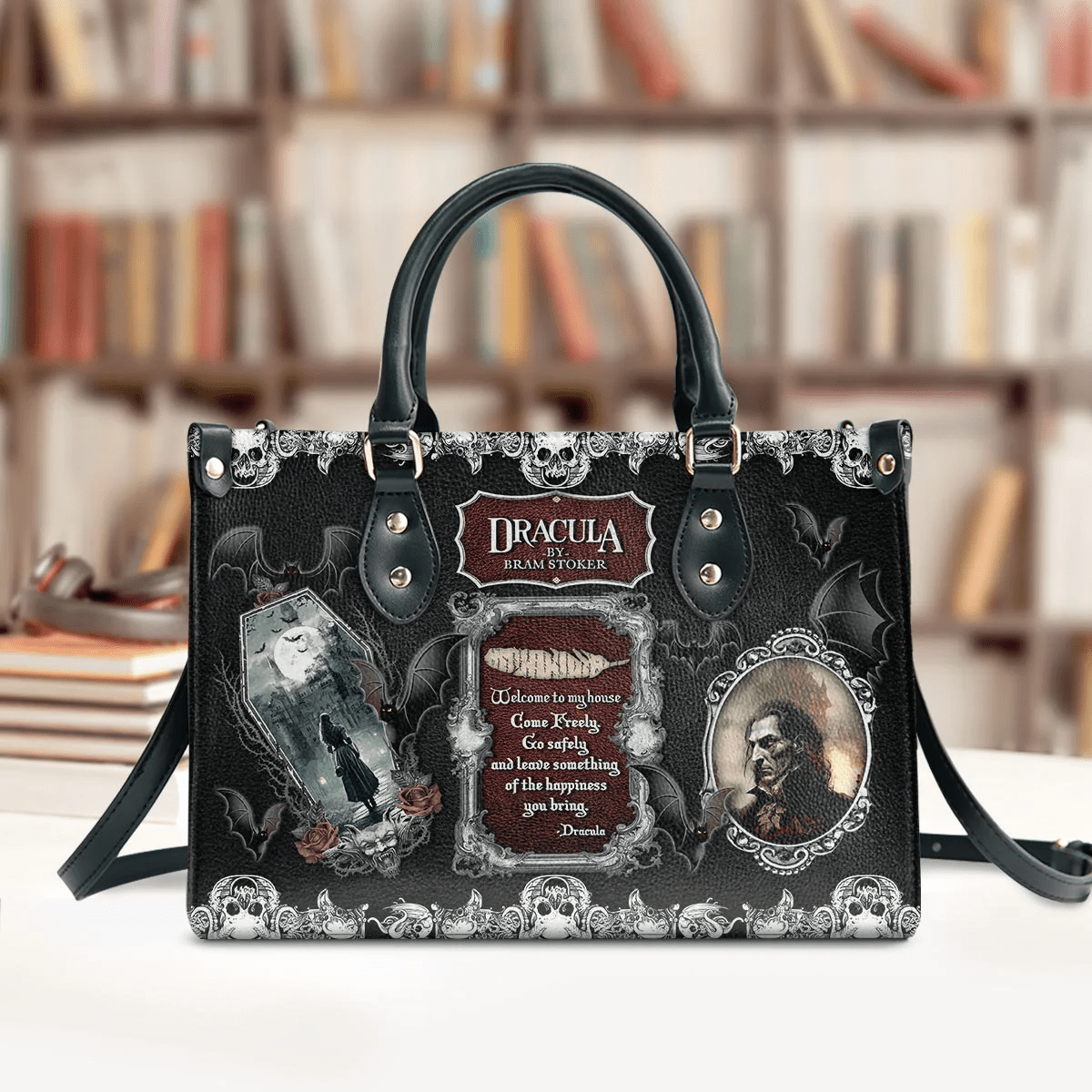 Leather Handbag, Honor the Legacy: Leather Bags for Bram Stoker Lovers ,Women's Shoulder Bag, Shopping Bag