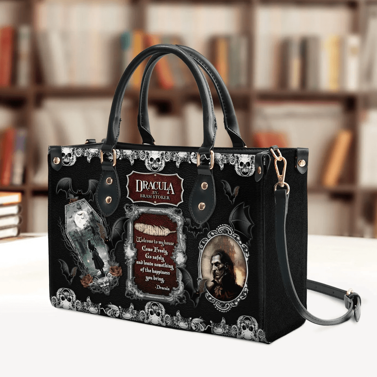 Leather Handbag, Honor the Legacy: Leather Bags for Bram Stoker Lovers ,Women's Shoulder Bag, Shopping Bag