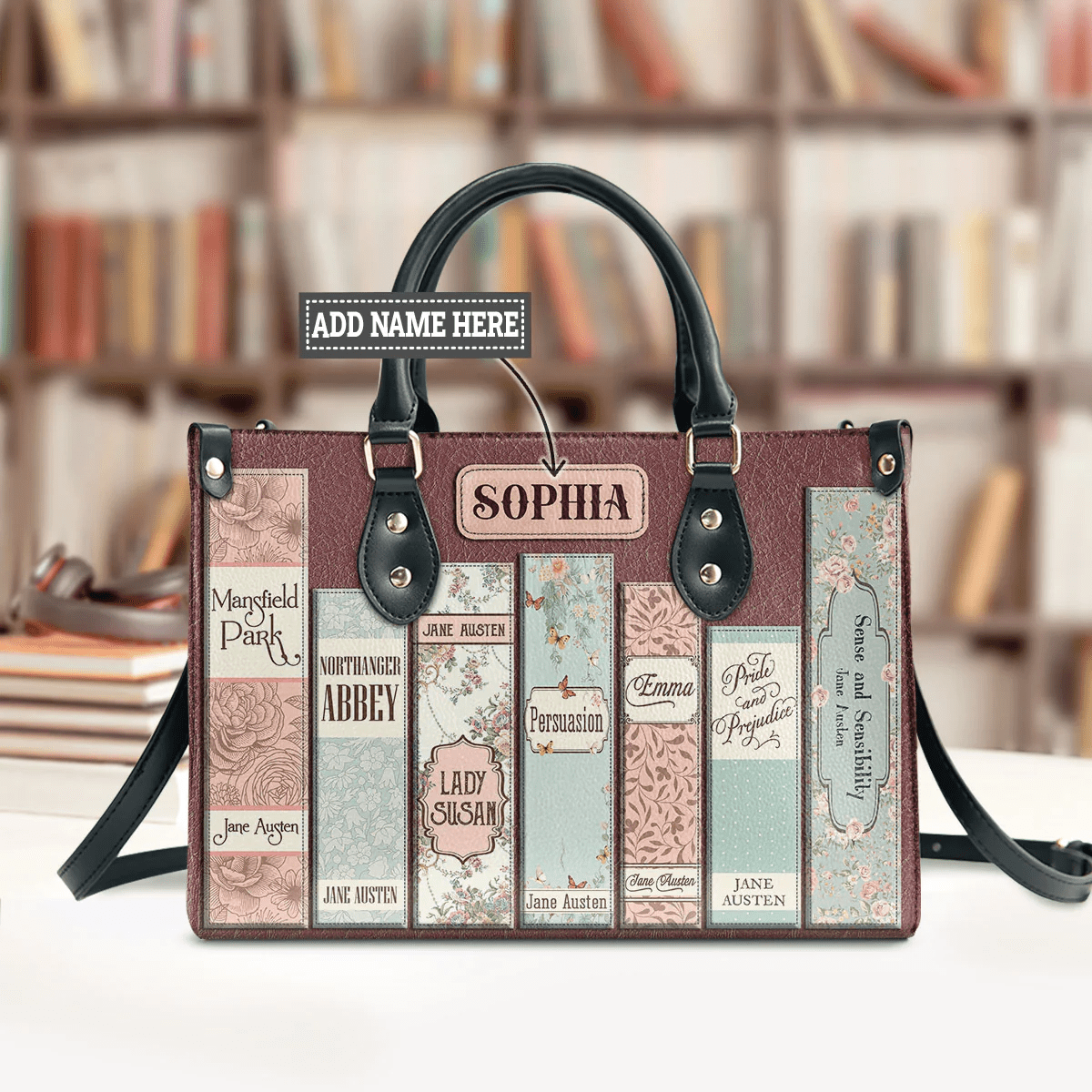 Personalized Handbags in Jane Austen Style, Pride and Prejudice Inspired, The Perfect Leather Bag Gift for Women, Woman Shoulder Bag, Shopping Bag, Leather Handbag