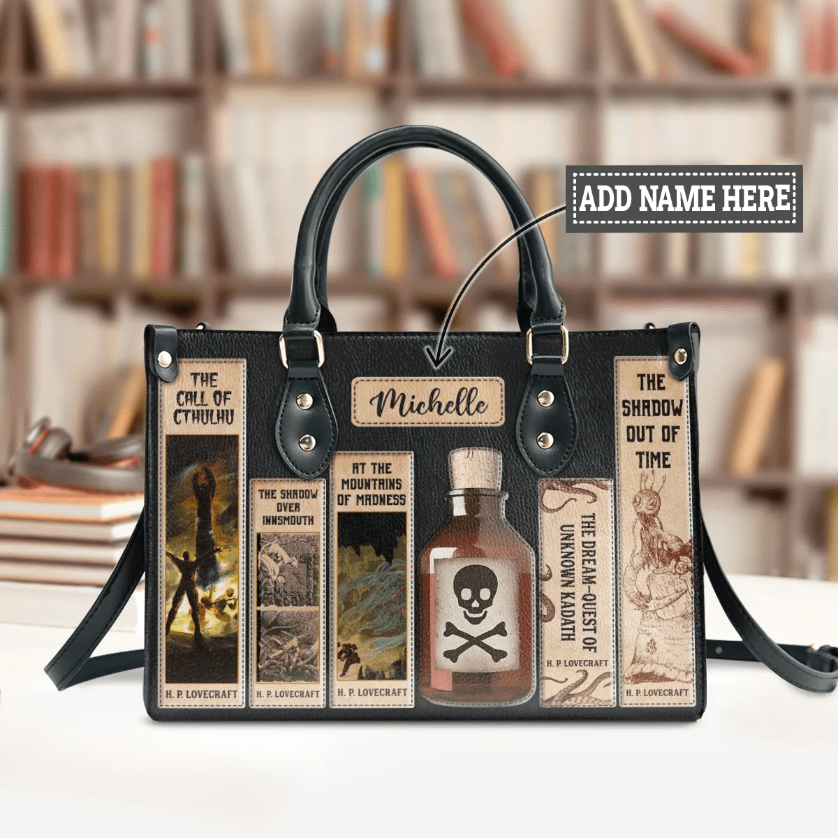 Personalized Libro Handbag, Lovecraft, Woman Shoulder Bag, Shopping Bag, Leather Handbag