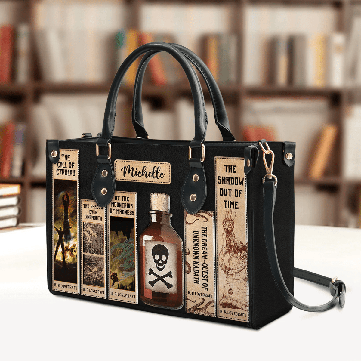 Personalized Libro Handbag, Lovecraft, Woman Shoulder Bag, Shopping Bag, Leather Handbag
