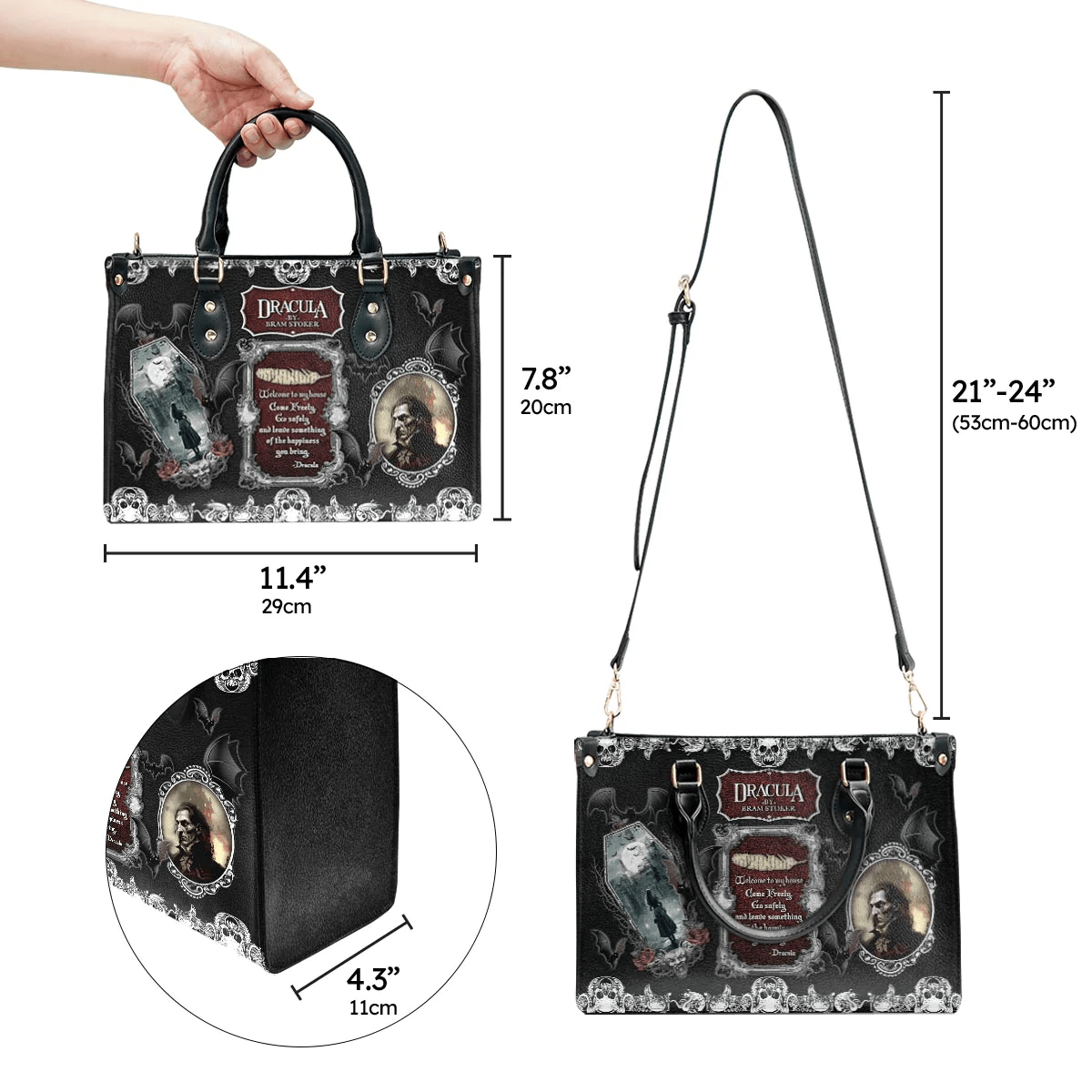 Leather Handbag, Honor the Legacy: Leather Bags for Bram Stoker Lovers ,Women's Shoulder Bag, Shopping Bag