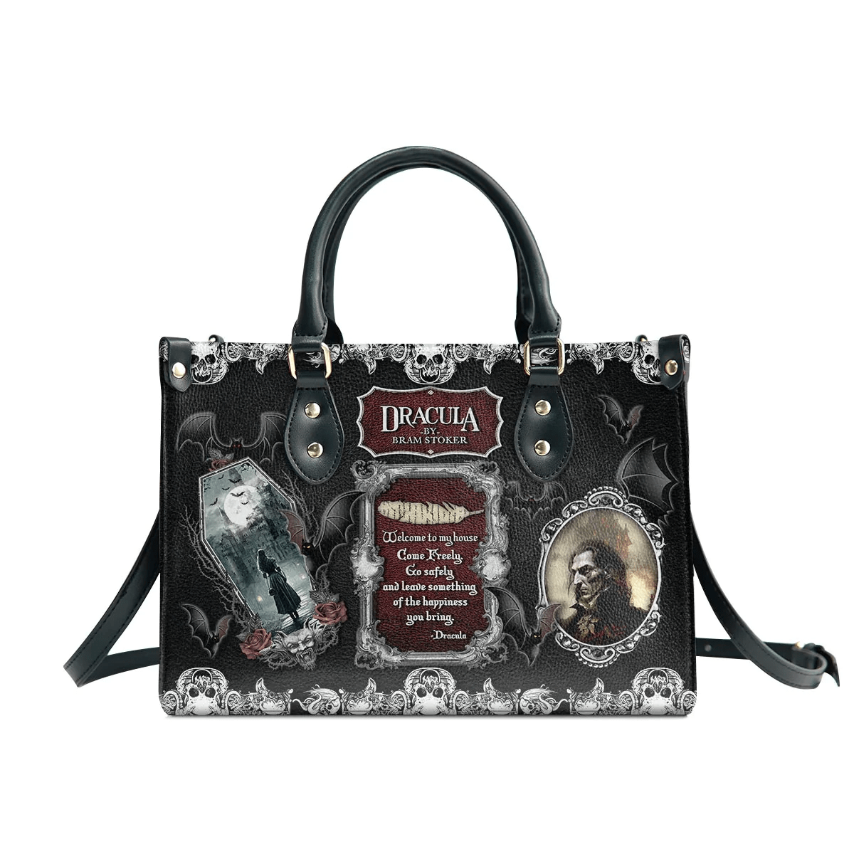 Leather Handbag, Honor the Legacy: Leather Bags for Bram Stoker Lovers ,Women's Shoulder Bag, Shopping Bag