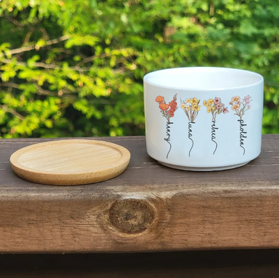 Customized Name Garden Plant Pot, Birth Month Flower Pot, Outdoor Flower Pot With Month Flower, Birthday Gift, Mothers Day Gift