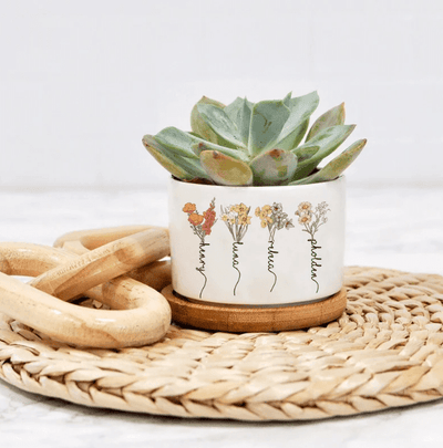 Customized Name Garden Plant Pot, Birth Month Flower Pot, Outdoor Flower Pot With Month Flower, Birthday Gift, Mothers Day Gift