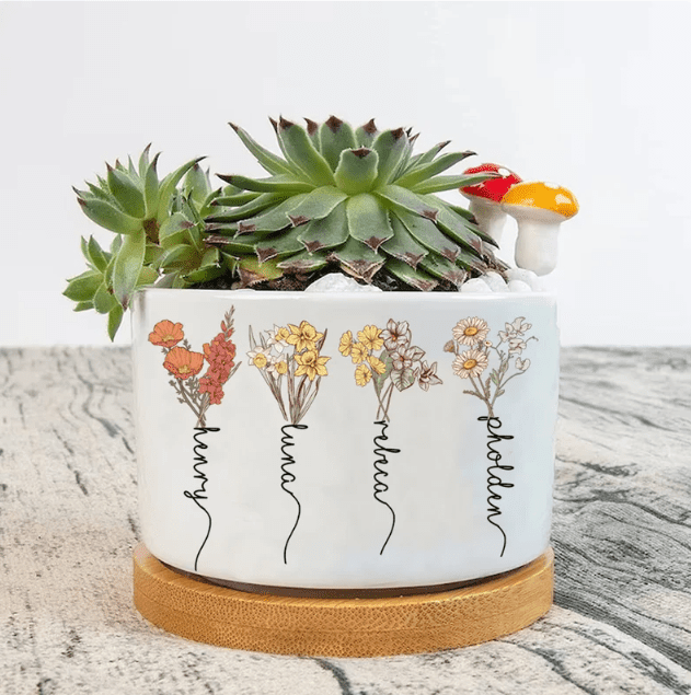 Customized Name Garden Plant Pot, Birth Month Flower Pot, Outdoor Flower Pot With Month Flower, Birthday Gift, Mothers Day Gift
