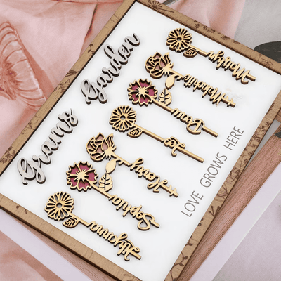 Personalized Grandma's Garden Engraved Sign, Birthday Flower Name Sign, Mothers Day Gift, Custom Wooden Signs, Flower Plaque, Birthday Gift
