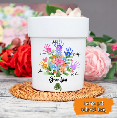 Grandma Family Bouquet Plant Pot, Custom Grandma Bouquet Pot, Customized Name Plant Pot, Ceramic Planter Pot, Custom Mimi Grandma Planter