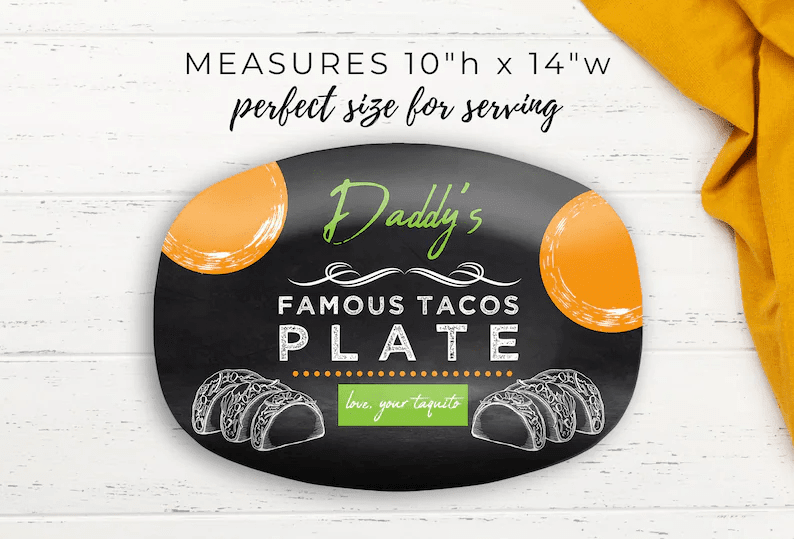 Personalized Taco Platter, Taco & Taquito Plate, Gift For Him, Custom Serving Tray, New Father Gift, First Fathers Day