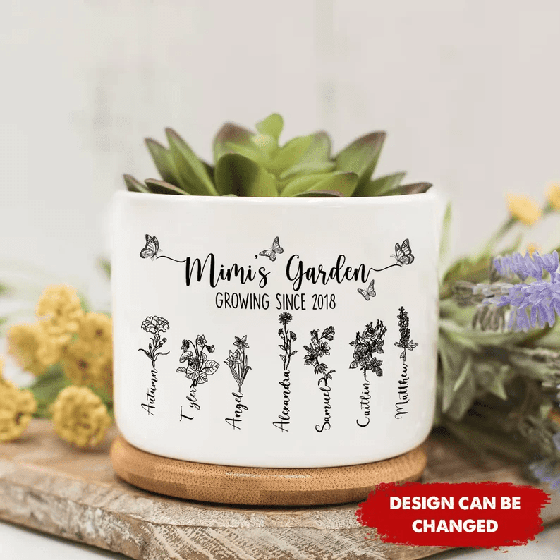 Customized Grandma's Garden Mini Plant Pot, Birth Month Flower Family Custom Plant Pot, Mothers Day Gift for Grandma, Mom, Mimi, Nana
