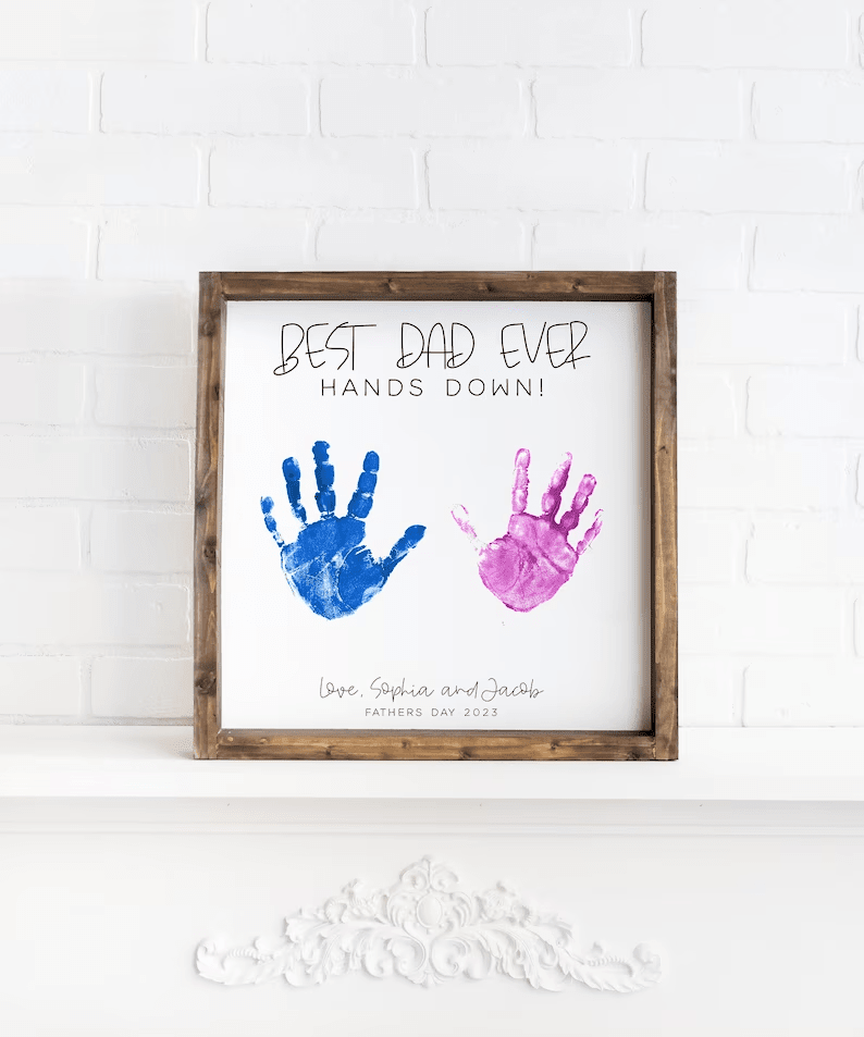 DIY handprint sign, Personalized gift from kids, Best dad ever hands down sign, DIY fathers day sign, Custom fathers day gift from kids