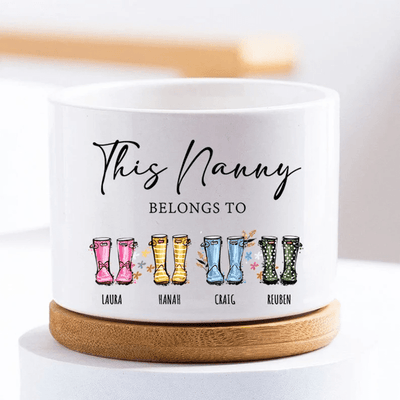 Customized Nanny Belongs To Plant Pot With Bamboo Tray, Custom Grandma Gift, Birthday, Mothers Day Gift for Grandma, Mum Gift, Nanny Gift