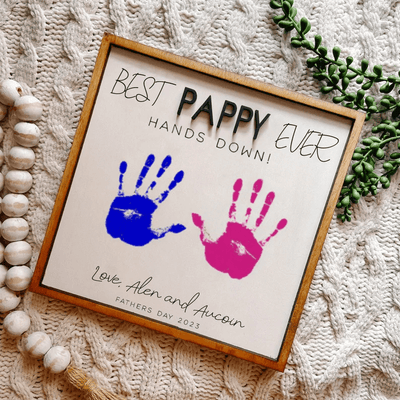 Personalized Gift From Kids, Best Dad Ever Hands Down Sign, DIY Fathers Day Sign, Custom Fathers Day Gift From Kids, DIY Handprint Sign