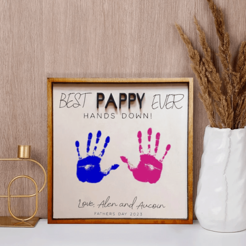 Personalized Gift From Kids, Best Dad Ever Hands Down Sign, DIY Fathers Day Sign, Custom Fathers Day Gift From Kids, DIY Handprint Sign