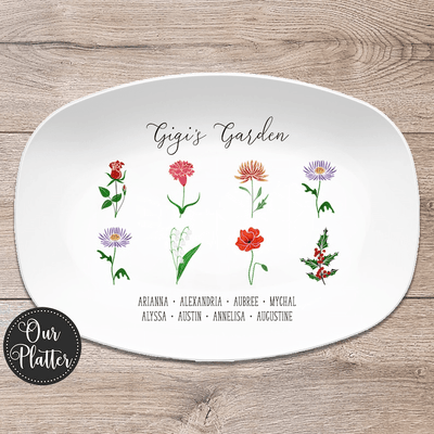 Personalized Birth Month Flower Family Platter, Custom Mother's Day Gift, Custom Dad Gift, Grandma's Garden, Grandparent Gift from kids