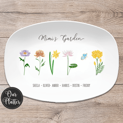 Personalized Birth Month Flower Family Platter, Custom Mother's Day Gift, Custom Dad Gift, Grandma's Garden, Grandparent Gift from kids