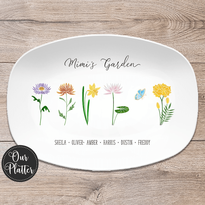 Personalized Birth Month Flower Family Platter, Custom Mother's Day Gift, Custom Dad Gift, Grandma's Garden, Grandparent Gift from kids