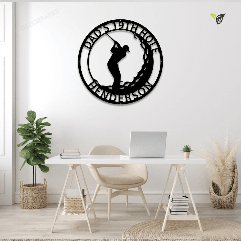 Custom Dad's 19th Hole Golf Metal Sign LED Lights, Personalized Golf Metal Wall Art, Golf Garden Artwork, Gift For Husband Fathers Day Gift
