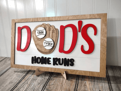 Personalized Dad's Home Runs Wooden Sign, Custom Father's day gift, gift for dad, baseball sign, birthday gift for dad, from wife, kids
