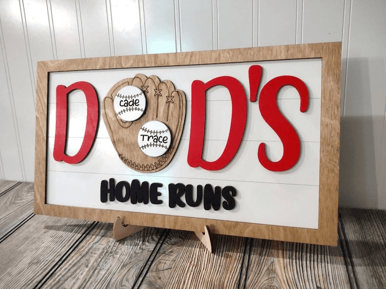 Personalized Dad's Home Runs Wooden Sign, Custom Father's day gift, gift for dad, baseball sign, birthday gift for dad, from wife, kids