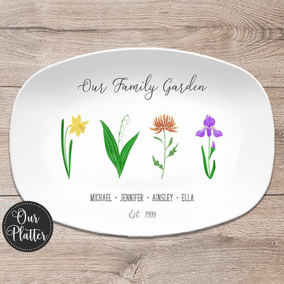 Personalized Birth Month Flower Family Platter, Custom Mother's Day Gift, Custom Dad Gift, Grandma's Garden, Grandparent Gift from kids
