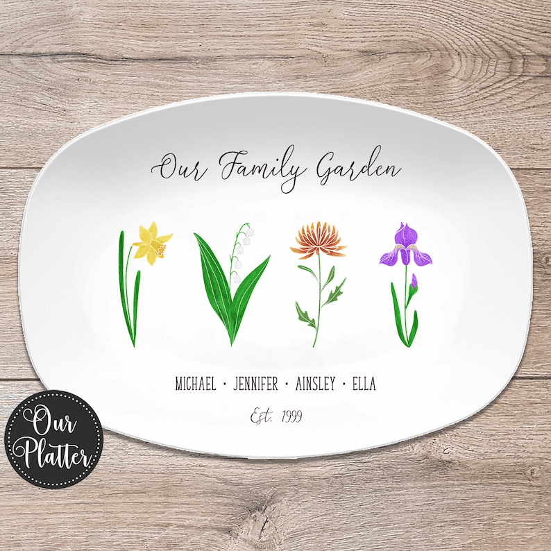 Personalized Birth Month Flower Family Platter, Custom Mother's Day Gift, Custom Dad Gift, Grandma's Garden, Grandparent Gift from kids
