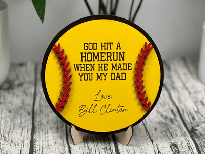 Father's Day Mother's Day Baseball Sign,Personalized Softball Gifts for Dad Mom from Kids,Fathers Day + Grandpa Present,God Hit a Homerun