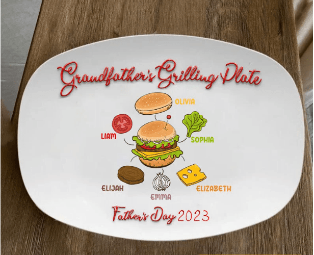 Personalized Grandfather's Grilling Plate, Cutsom Platter for Father's Day, Gift for Dad from Kids, Plate for Daddy or Grandpa