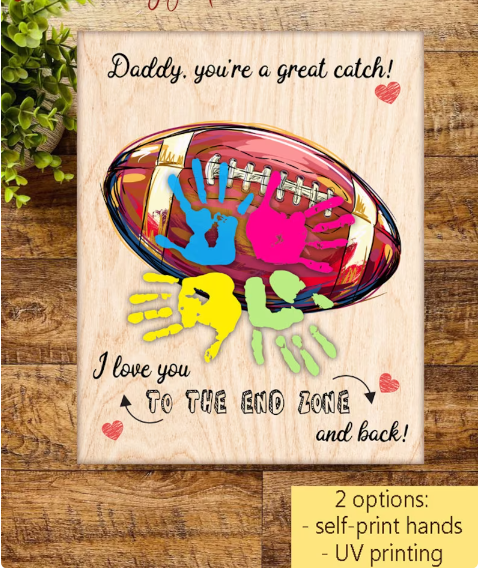 Football Dad Personalized Handprint Sign, Daddy You're A Great Catch Football Sign, Gift for Football Dad, DIY Colorful Hands Down Sign