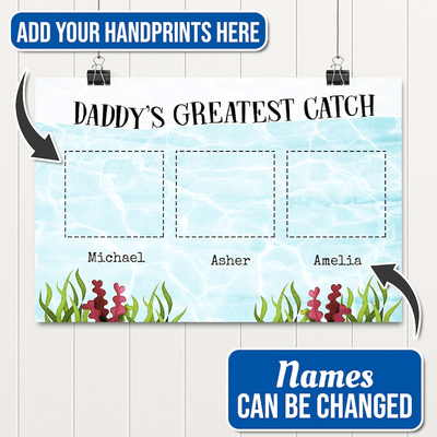 Personalized DIY Daddy’s Greatest Catch Handprint Sign, Custom Father's Day Handprint Sign, Fishing Dad Gift, Keepsake Print, Gift for Dad