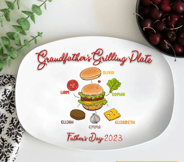 Personalized Grandfather's Grilling Plate, Cutsom Platter for Father's Day, Gift for Dad from Kids, Plate for Daddy or Grandpa