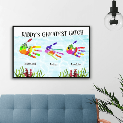 Personalized DIY Daddy’s Greatest Catch Handprint Sign, Custom Father's Day Handprint Sign, Fishing Dad Gift, Keepsake Print, Gift for Dad