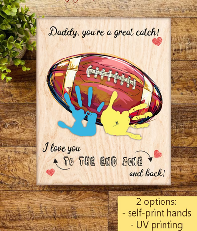 Football Dad Personalized Handprint Sign, Daddy You're A Great Catch Football Sign, Gift for Football Dad, DIY Colorful Hands Down Sign