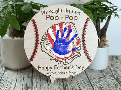 Custom DIY Baseball Dad Handprints Sign, Handprint Art, DIY Hand Print Gift For Dad, Baseball Dad Gift,Gift from Son,Keepsake Gift from Kids
