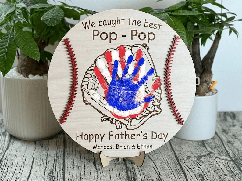Custom DIY Baseball Dad Handprints Sign, Handprint Art, DIY Hand Print Gift For Dad, Baseball Dad Gift,Gift from Son,Keepsake Gift from Kids