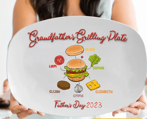 Personalized Grandfather's Grilling Plate, Cutsom Platter for Father's Day, Gift for Dad from Kids, Plate for Daddy or Grandpa