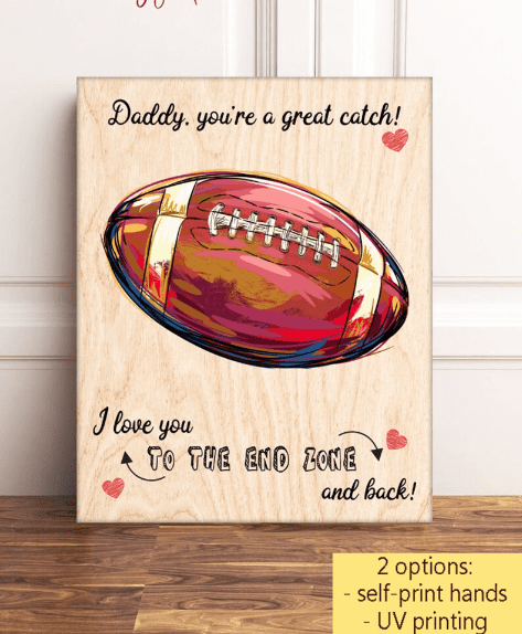 Football Dad Personalized Handprint Sign, Daddy You're A Great Catch Football Sign, Gift for Football Dad, DIY Colorful Hands Down Sign