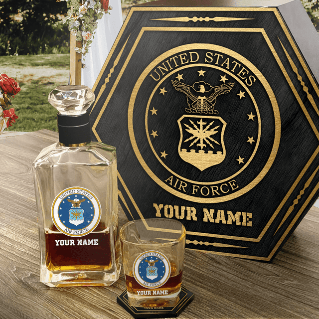 Custom Your Name Engraved Veteran Whiskey Decanter Set Gift