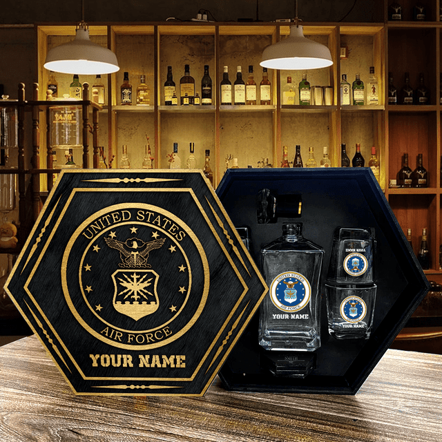 Custom Your Name Engraved Veteran Whiskey Decanter Set Gift